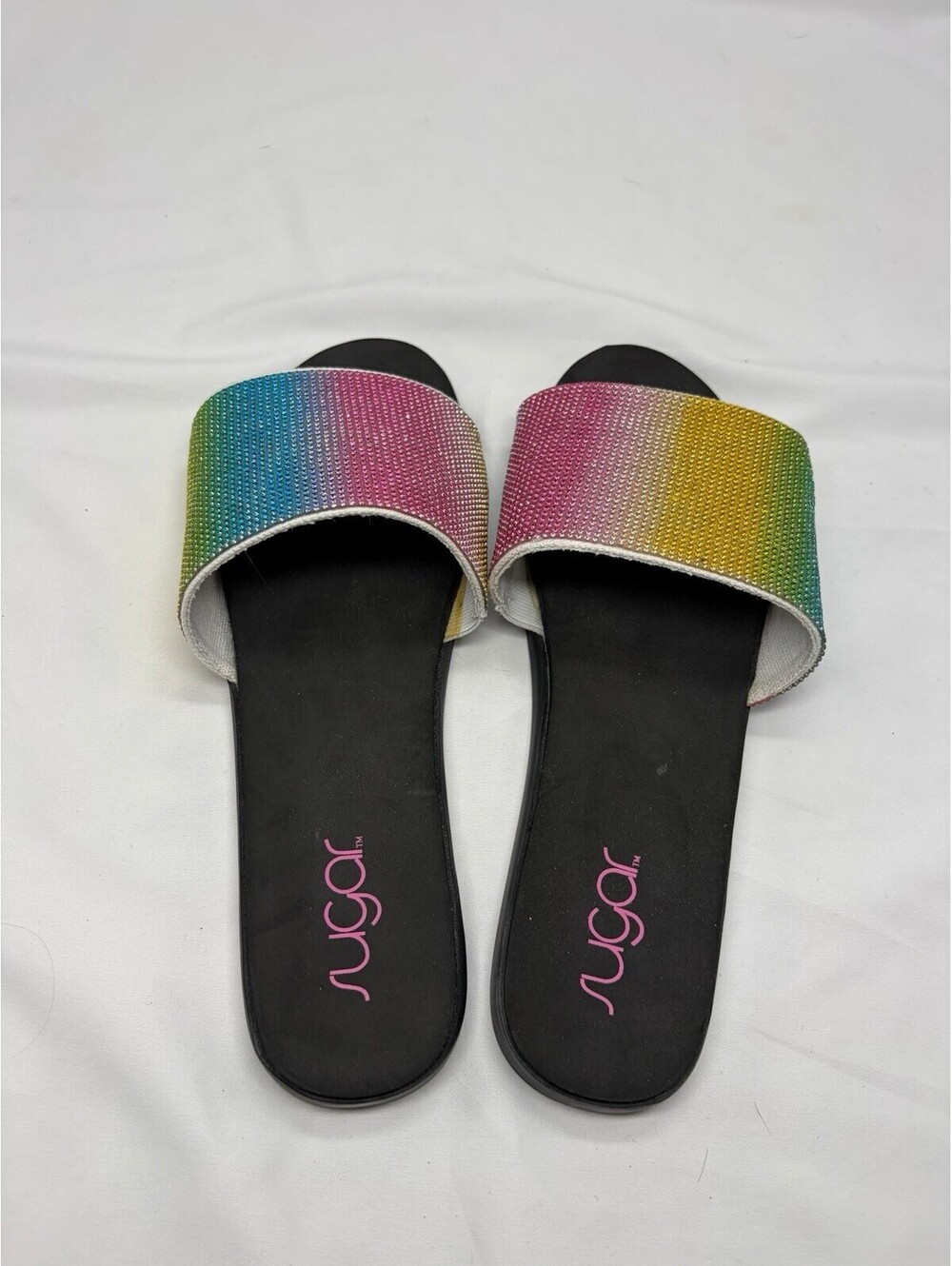 SUGAR Womens Rainbow Sequence Round Toe Slip On Slide Sandals Shoes 9 NEW